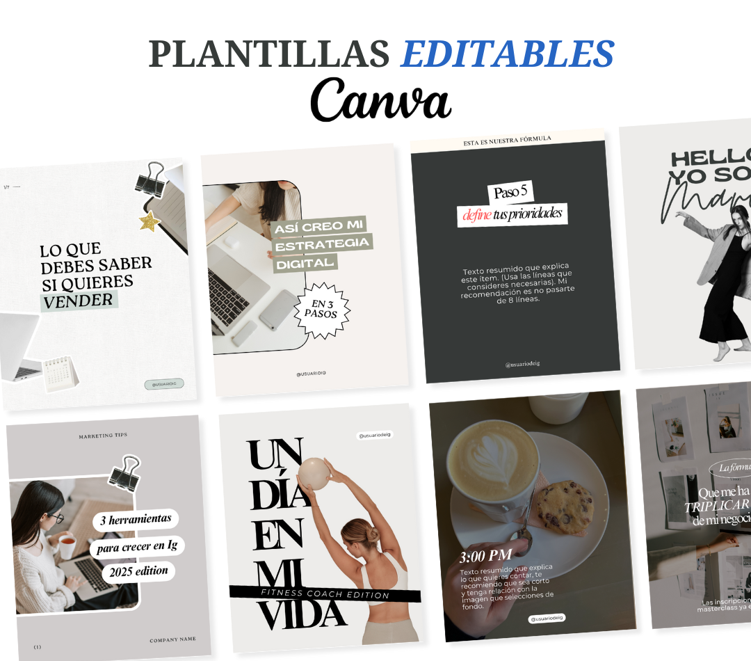 Conjunto de 43 plantillas editables para carruseles y publicaciones en Canva