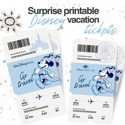 Ticket sorpresa de viaje a Disney – Plantilla editable en Canva
