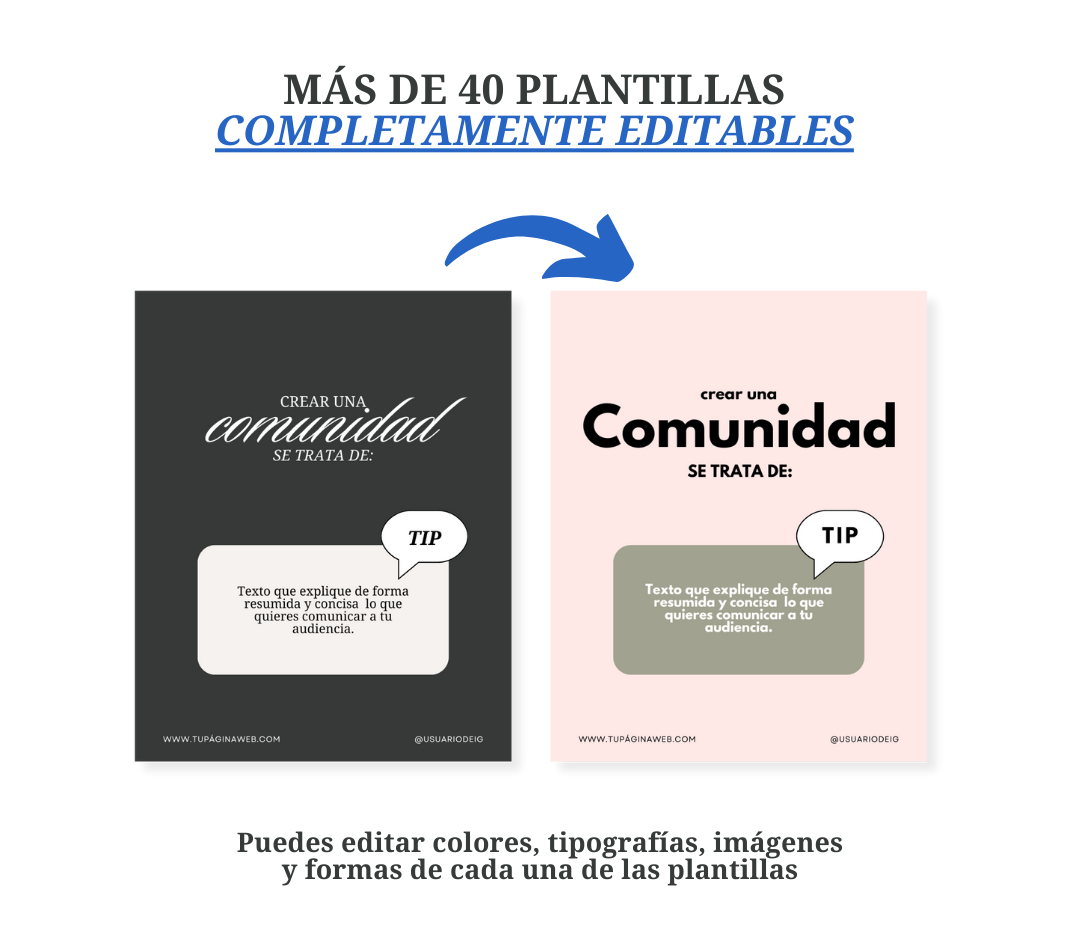 Conjunto de 43 plantillas editables para carruseles y publicaciones en Canva